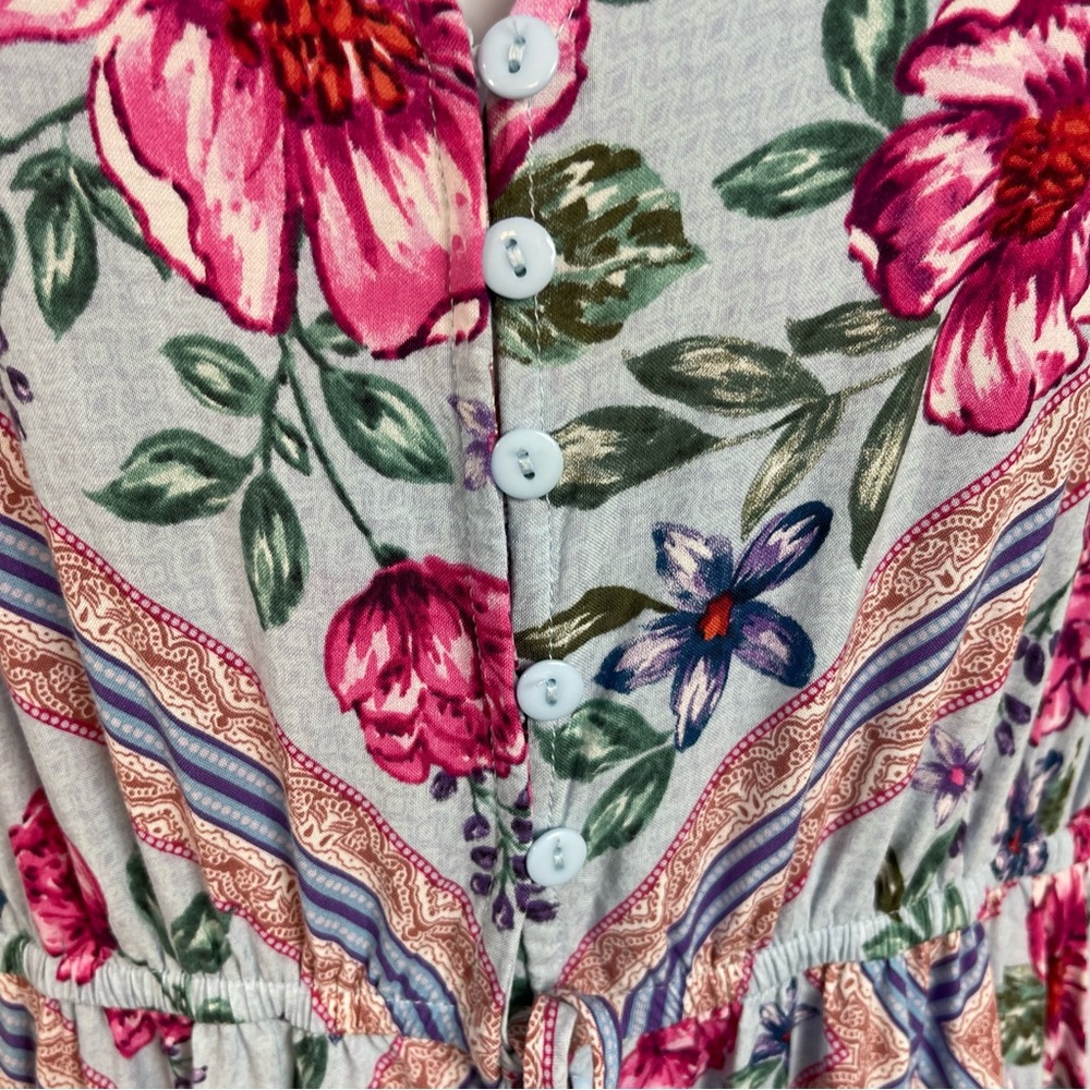 Dreamcatcher Cottage Core Tiered Blue Floral Maxi Dress 10 Blue Pockets - Picture 4 of 11